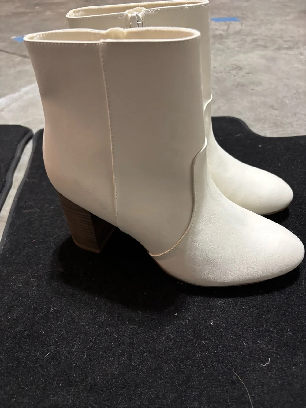 Old Navy Cream Ankle Booties with Stacked Block Heel